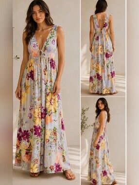 Floral V-Neck Maxi Dress